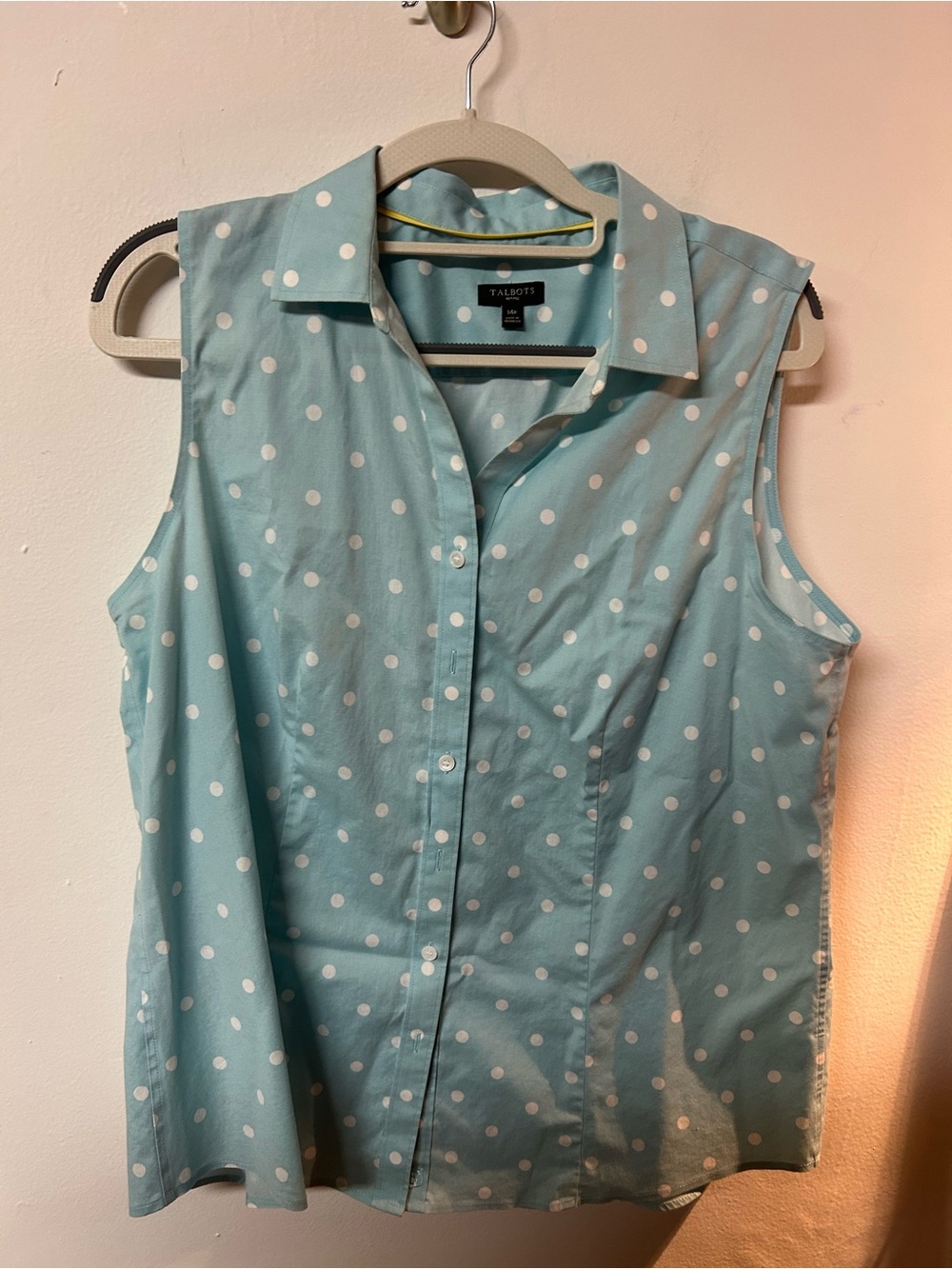 Talbots Light Blue Polka Dot Sleeveless Button-Down Top